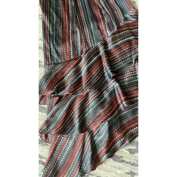 Women's Haven Silk Asymmetric Ruffle Dress Sz S Gray Red Black Dot Lightweight - Picture 3 of 7